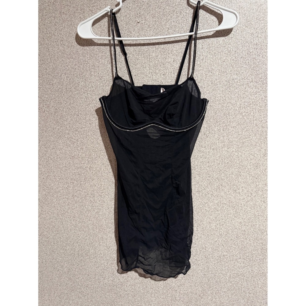 Auden Intimates Black Sheer Mesh Rhinestone Underwire Chemise XS Lingerie Dress